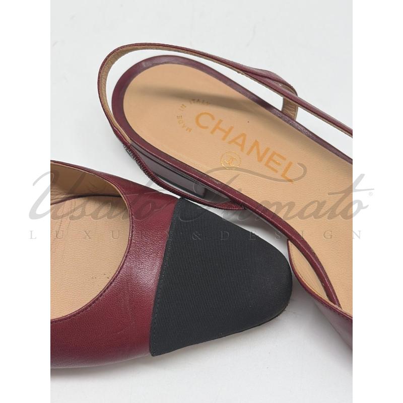 SCARPE DONNA CHANEL SLINGBACK BORDEAUX PELLE TG. 38C AG31319 | Mercatino dell'Usato Roma parioli 5