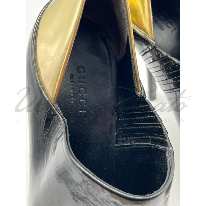 SCARPE DONNA GUCCI NERE ORO VERNICE TG. 38C | Mercatino dell'Usato Roma parioli 4