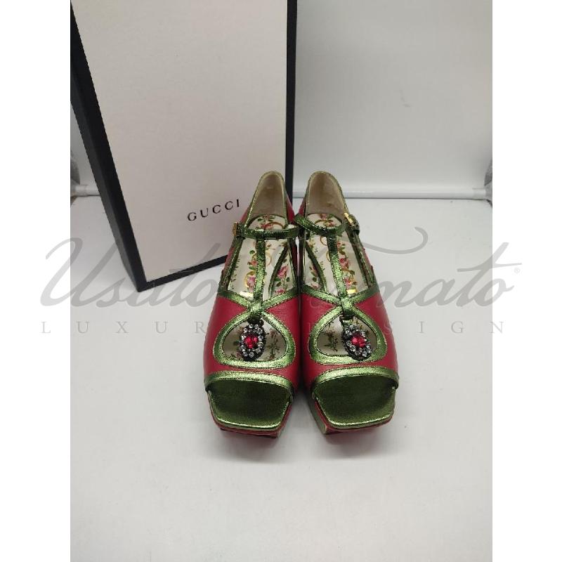 SCARPE DONNA GUCCI ROSSO VERDE STRASS TG 37 | Mercatino dell'Usato Roma parioli 2