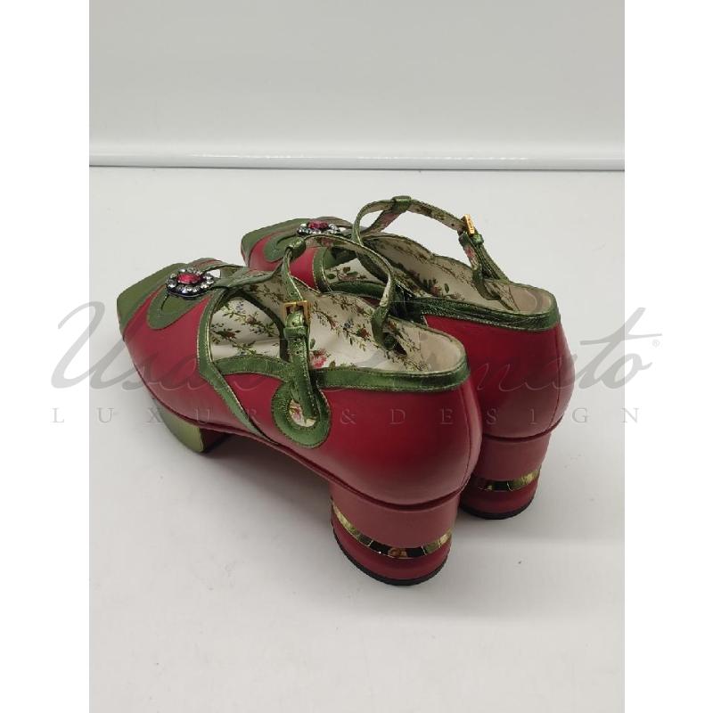 SCARPE DONNA GUCCI ROSSO VERDE STRASS TG 37 | Mercatino dell'Usato Roma parioli 3