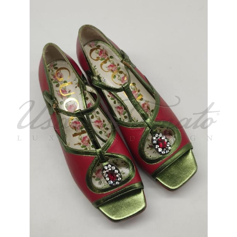 SCARPE DONNA GUCCI ROSSO VERDE STRASS TG 37 | Mercatino dell'Usato Roma parioli 4