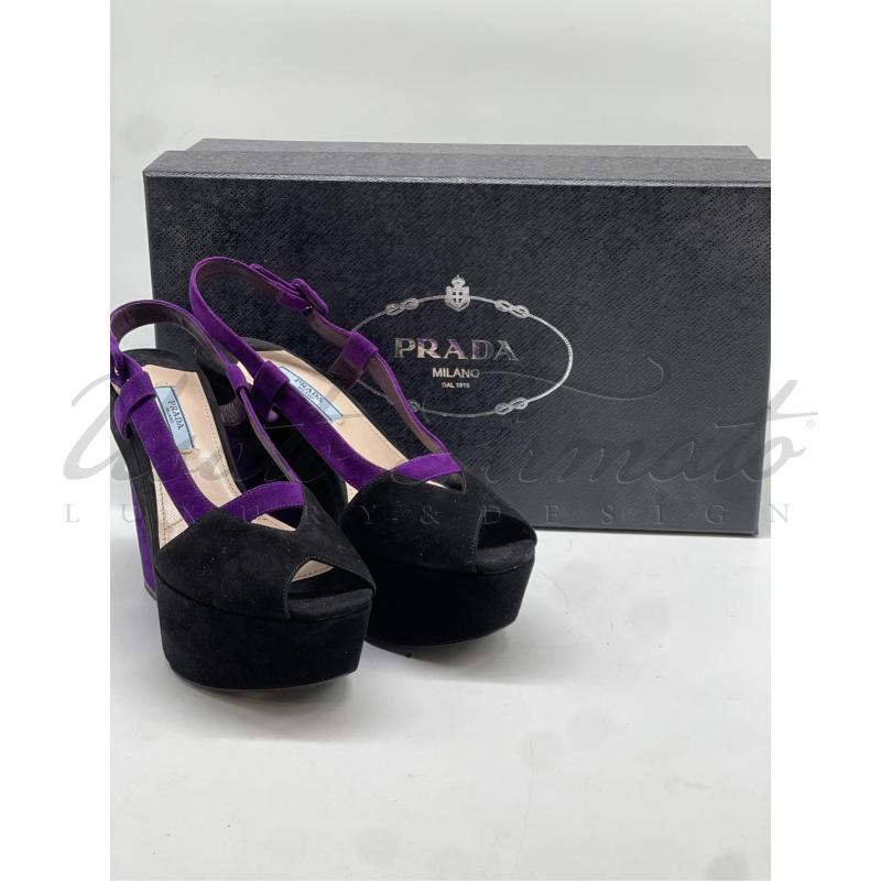 SCARPE DONNA PRADA VIOLA NERE  TG 37 | Mercatino dell'Usato Roma parioli 4