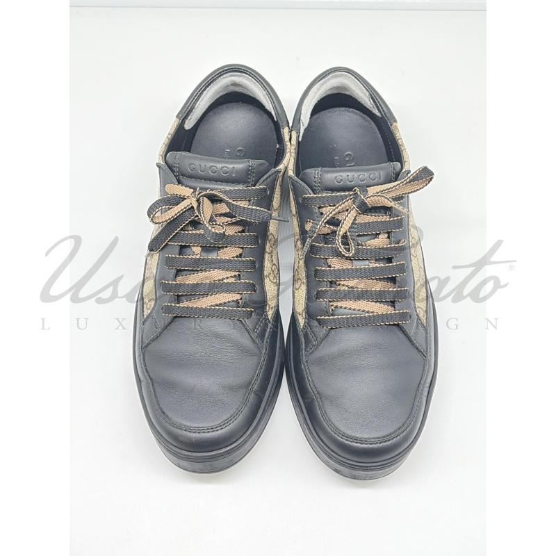 SCARPE GUCCI GG SUPREME BEIFE PELLE NERA 386752 TG. 9 | Mercatino dell'Usato Roma parioli 2