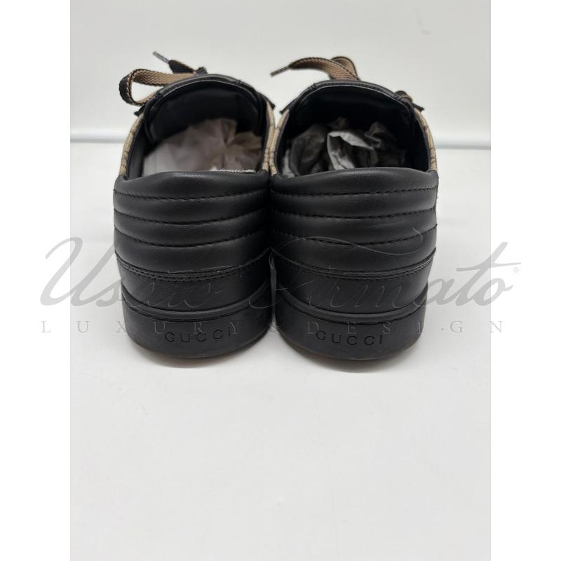 SCARPE GUCCI GG SUPREME BEIFE PELLE NERA 386752 TG. 9 | Mercatino dell'Usato Roma parioli 3