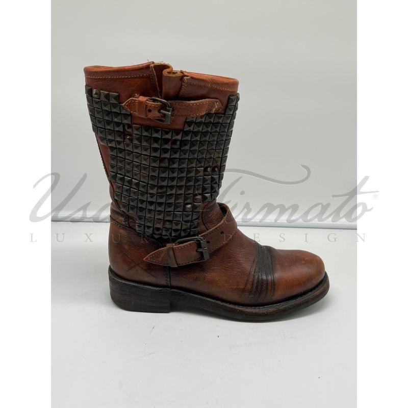 STIVALI DONNA ASH PELLE MARRONE BORCHIE TG 39 | Mercatino dell'Usato Roma parioli 1