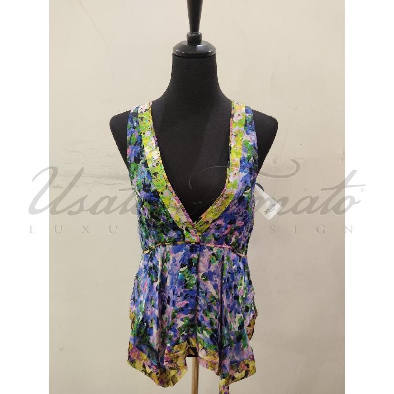 TOP ROBERTO CAVALLI BLU MULTICOLOR AQUERELLO SETA TG. 40 | Mercatino dell'Usato Roma parioli 1