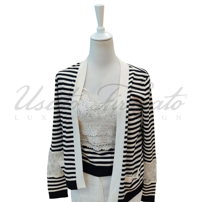 TWIN SET CHANEL BIANCO NERO MERLETTO TG 42 | Mercatino dell'Usato Roma parioli 1
