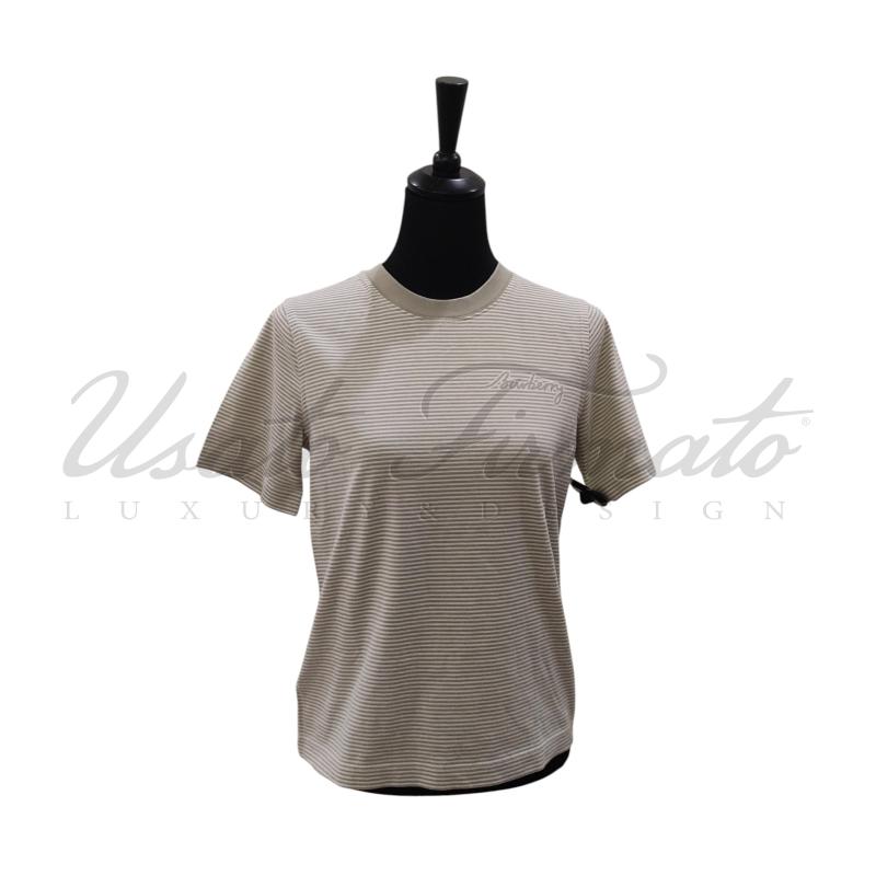 T SHIRT DONNA BURBERRY BEIGE RIGHE TG. S | Mercatino dell'Usato Roma parioli 1