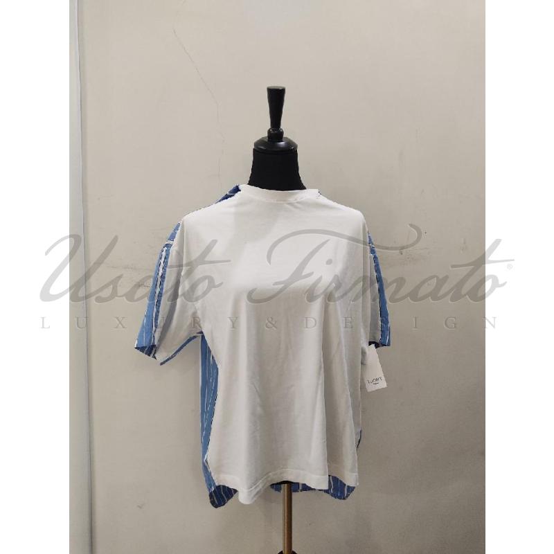 T SHIRT DONNA MSGM BIANCA BLU RIGHE TG S  | Mercatino dell'Usato Roma parioli 1