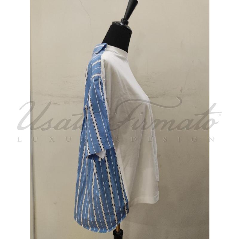 T SHIRT DONNA MSGM BIANCA BLU RIGHE TG S  | Mercatino dell'Usato Roma parioli 3