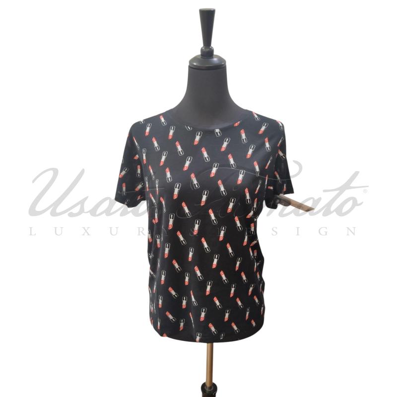 T SHIRT DONNA SAINT LAURENT NERA ROSSETTO TG. L | Mercatino dell'Usato Roma parioli 1