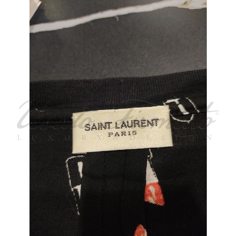T SHIRT DONNA SAINT LAURENT NERA ROSSETTO TG. L | Mercatino dell'Usato Roma parioli 4