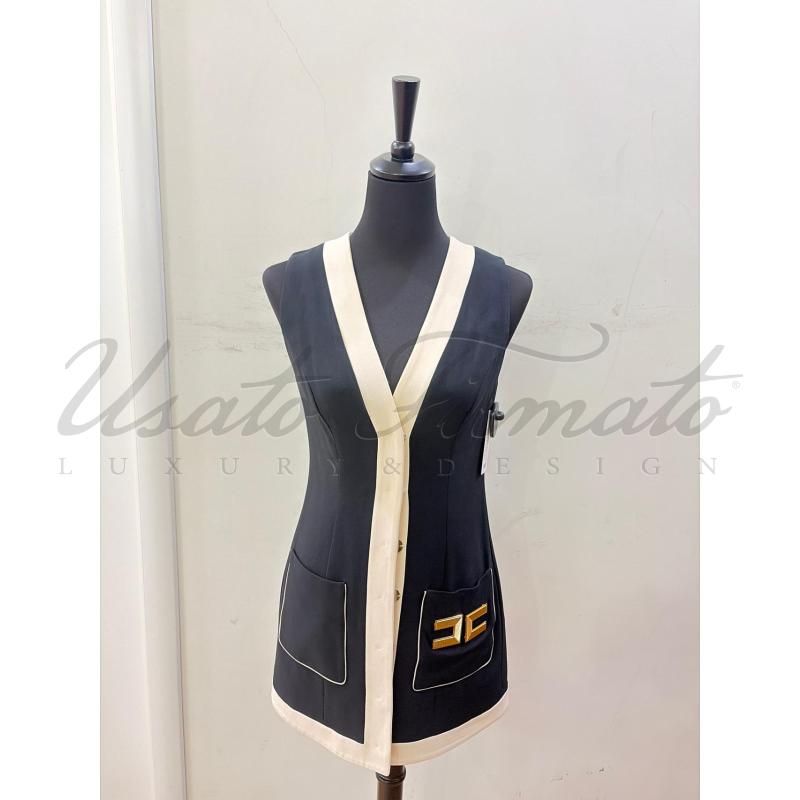 VESTITO DONNA ELISABETTA FRANCHI NERO BIANCO SCOLLO TG 40 | Mercatino dell'Usato Roma parioli 1