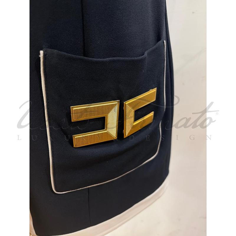 VESTITO DONNA ELISABETTA FRANCHI NERO BIANCO SCOLLO TG 40 | Mercatino dell'Usato Roma parioli 4