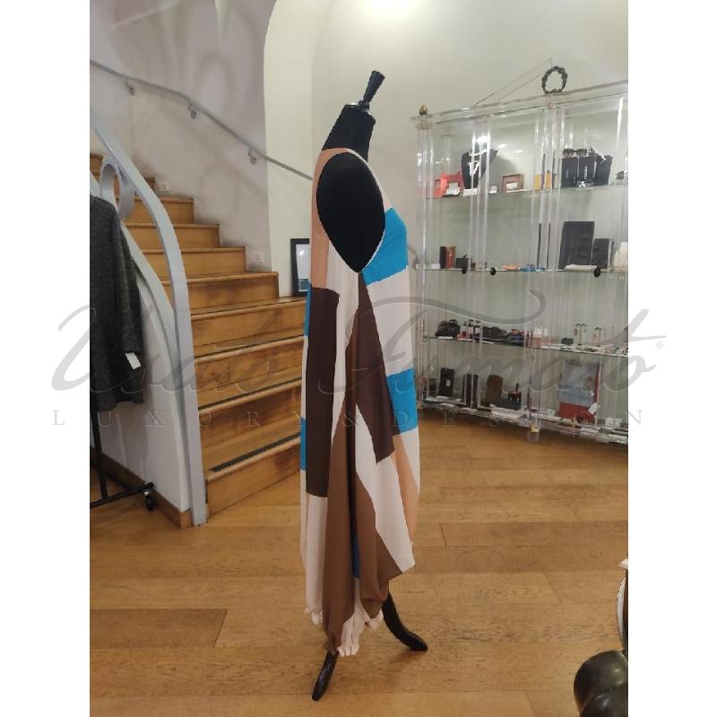 VESTITO DONNA ERIKA CAVALLINI BEIGE CELESTE GEOMETRICO  TG. 38 | Mercatino dell'Usato Roma parioli 2