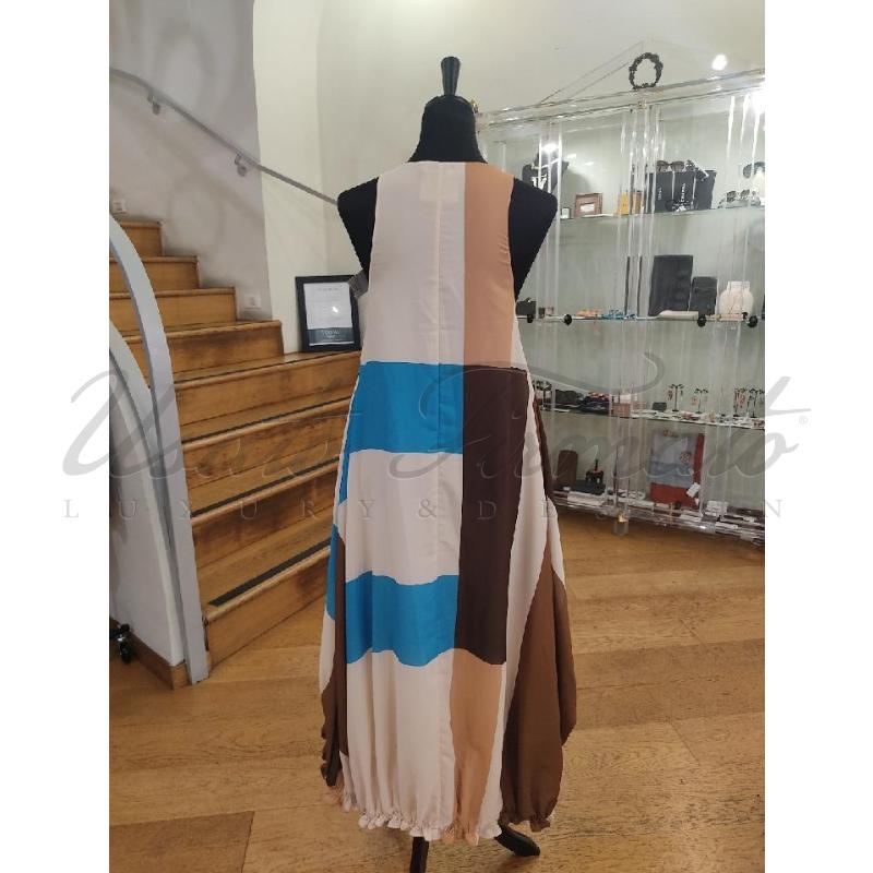 VESTITO DONNA ERIKA CAVALLINI BEIGE CELESTE GEOMETRICO  TG. 38 | Mercatino dell'Usato Roma parioli 3