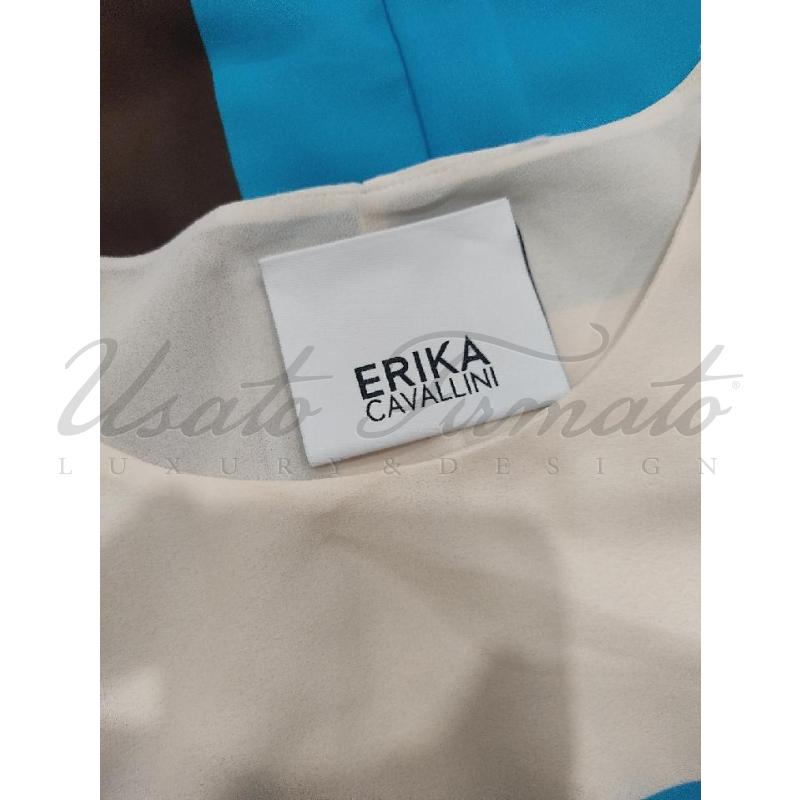 VESTITO DONNA ERIKA CAVALLINI BEIGE CELESTE GEOMETRICO  TG. 38 | Mercatino dell'Usato Roma parioli 4