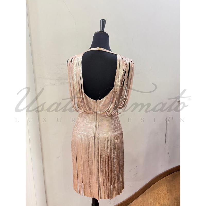 VESTITO DONNA HERVE LEGER ROSA DORATO TG L | Mercatino dell'Usato Roma parioli 3