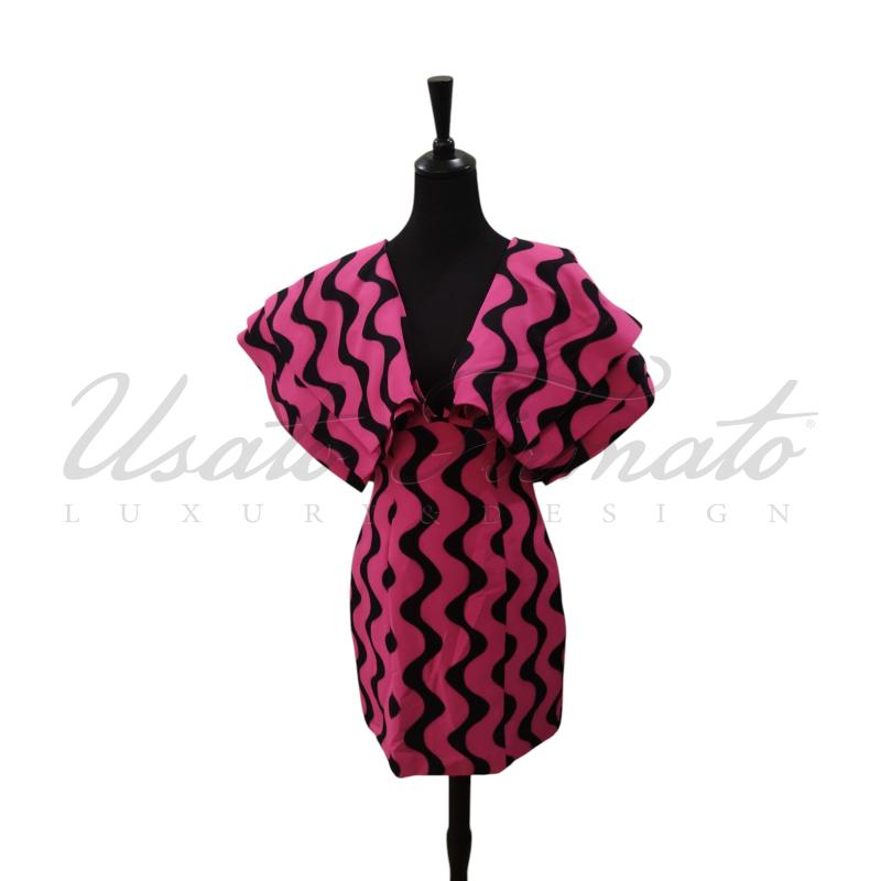 VESTITO DONNA JIJIL FUCSIA DISEGNI NERI TG. 42 | Mercatino dell'Usato Roma parioli 1
