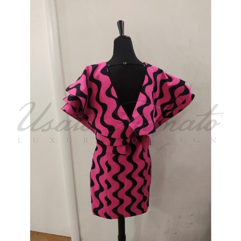 VESTITO DONNA JIJIL FUCSIA DISEGNI NERI TG. 42 | Mercatino dell'Usato Roma parioli 3