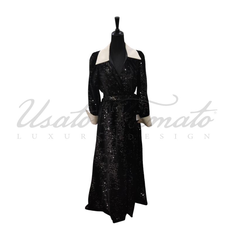 VESTITO DONNA MARIA VITTORIA PAOLILLO NERO PAILLETES TG. 42 | Mercatino dell'Usato Roma parioli 1