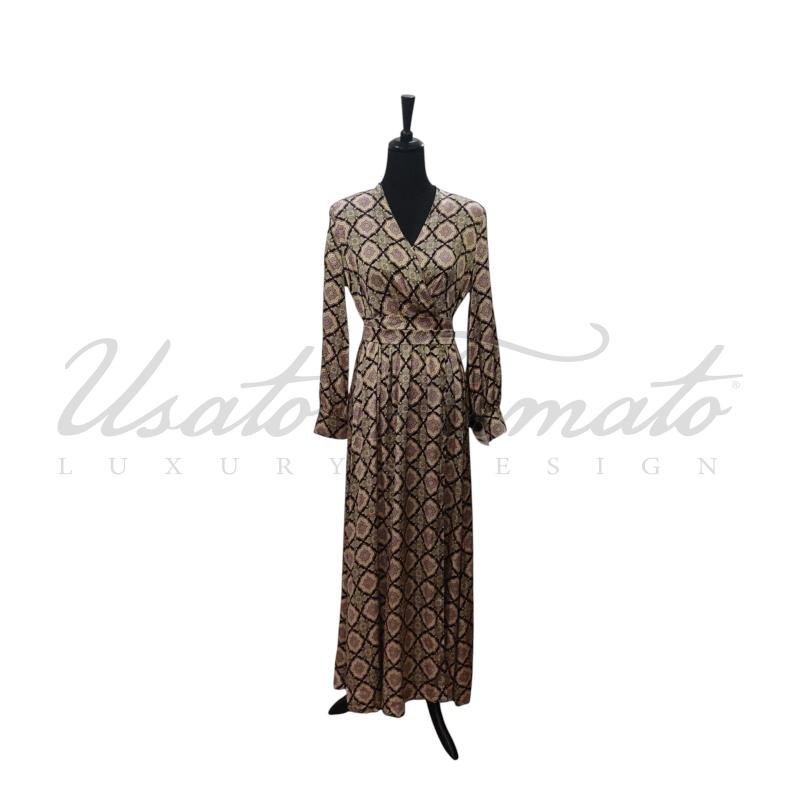 VESTITO DONNA MOMONI NERA FANTASIA BEIGE SETA TG. 42 | Mercatino dell'Usato Roma parioli 1