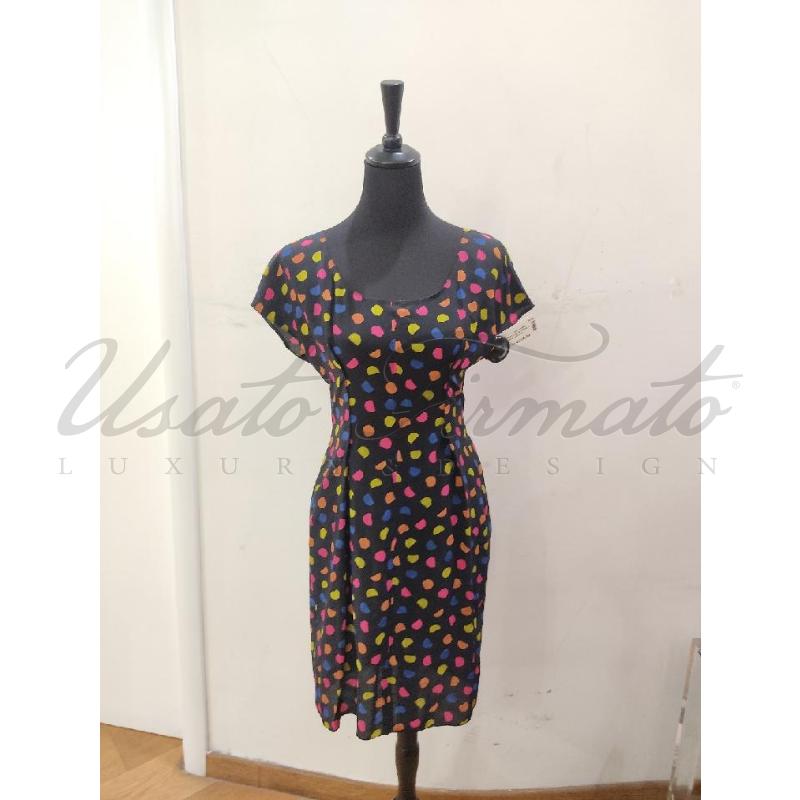 VESTITO DONNA PRADA SETA POIS NERO TG 40 | Mercatino dell'Usato Roma parioli 1