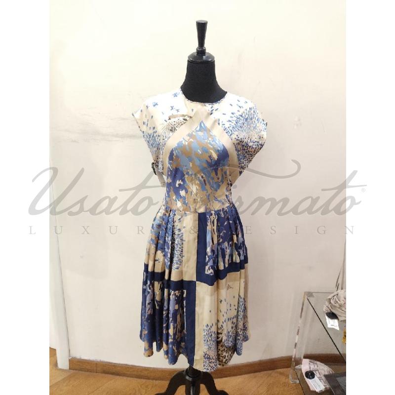 VESTITO DONNA SALVATORE FERRAGAMO FANTASIA BLU BEIGE TG 40 | Mercatino dell'Usato Roma parioli 1