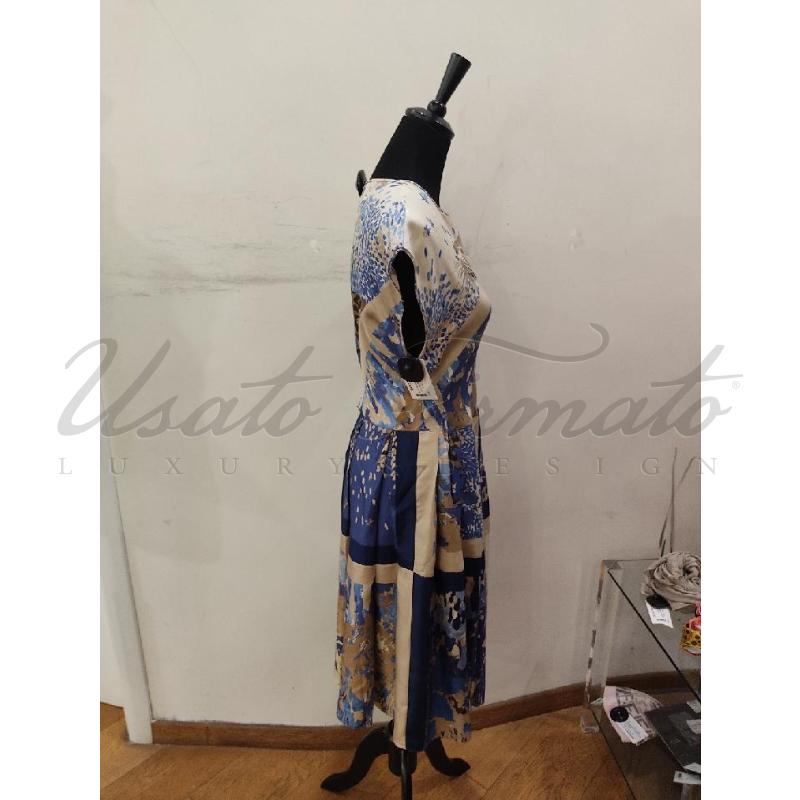 VESTITO DONNA SALVATORE FERRAGAMO FANTASIA BLU BEIGE TG 40 | Mercatino dell'Usato Roma parioli 2