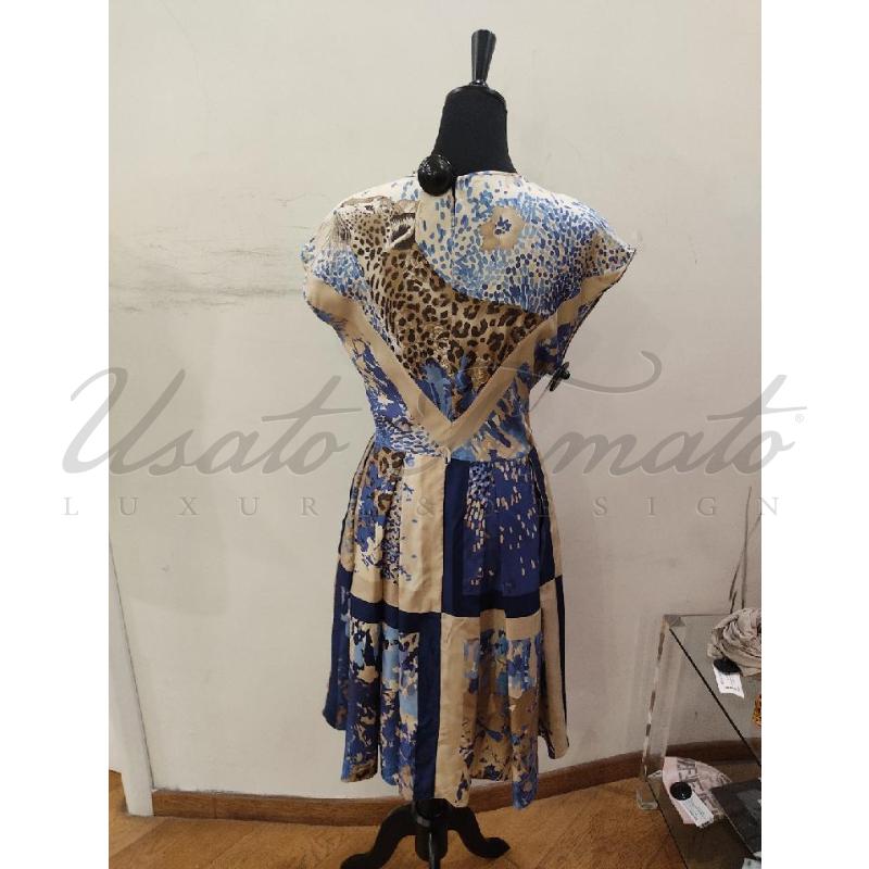 VESTITO DONNA SALVATORE FERRAGAMO FANTASIA BLU BEIGE TG 40 | Mercatino dell'Usato Roma parioli 3