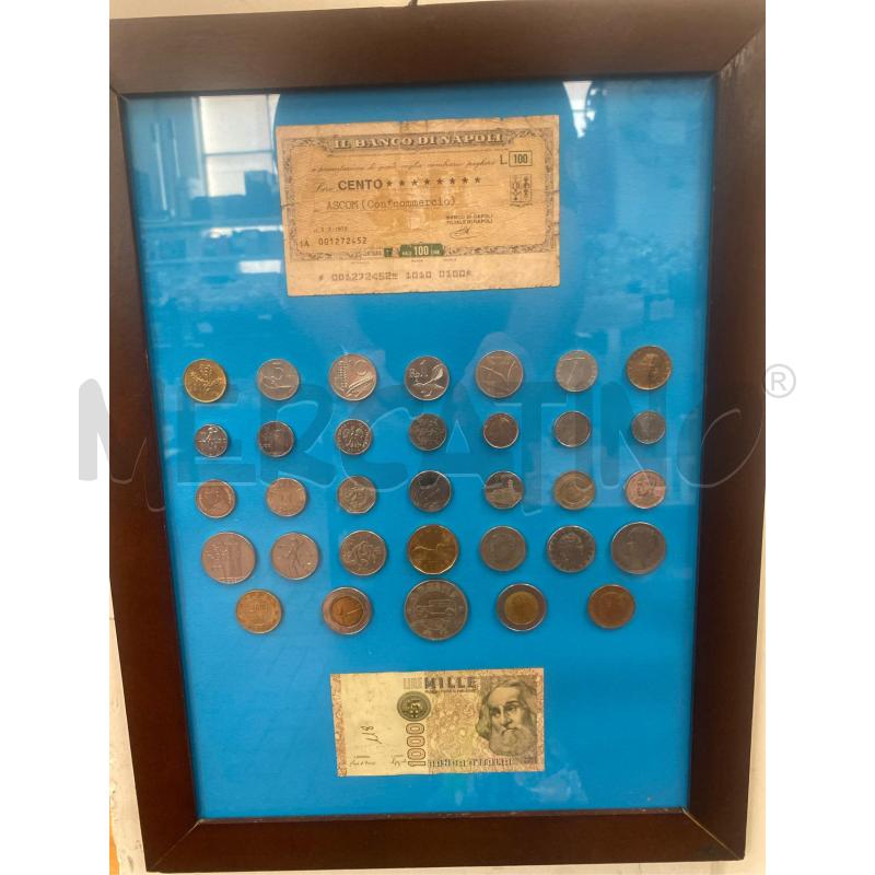 QUADRO CON MONETE E BANCONOTE CM.33X43 | Mercatino dell'Usato Roma casalotti 1