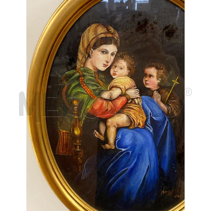 QUADRO OLIO SU TELA OVALE DONNA CON BIMBO E SANTO | Mercatino dell'Usato Roma casalotti 4
