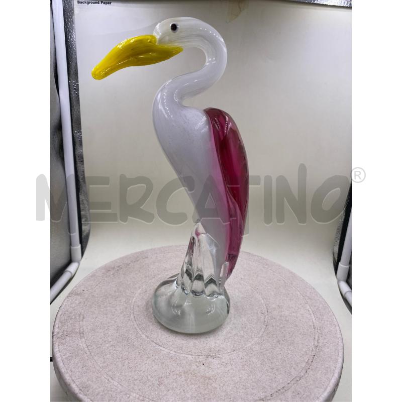 STATUETTA VETRO UCCELLO BIANCO ALI ROSA  | Mercatino dell'Usato Roma casalotti 1