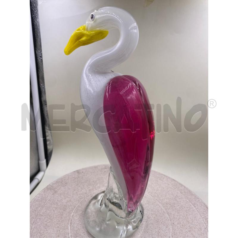 STATUETTA VETRO UCCELLO BIANCO ALI ROSA  | Mercatino dell'Usato Roma casalotti 2