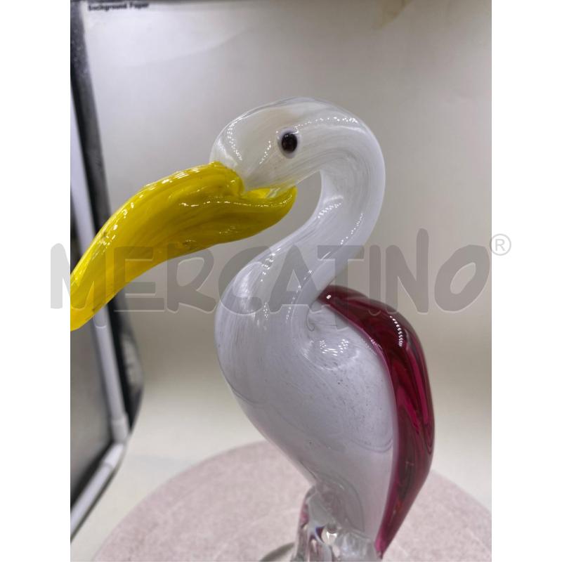STATUETTA VETRO UCCELLO BIANCO ALI ROSA  | Mercatino dell'Usato Roma casalotti 3