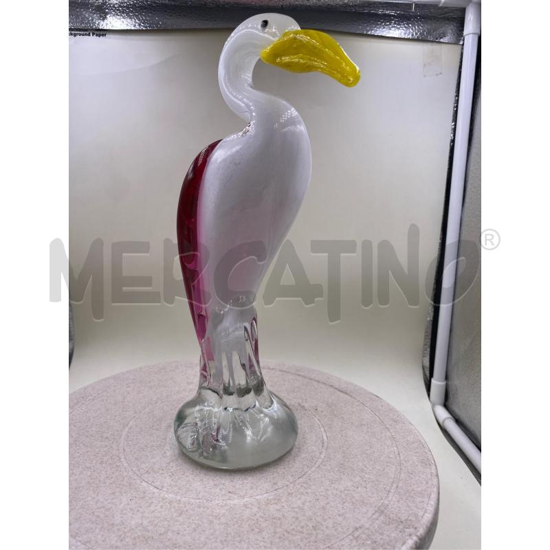 STATUETTA VETRO UCCELLO BIANCO ALI ROSA  | Mercatino dell'Usato Roma casalotti 4