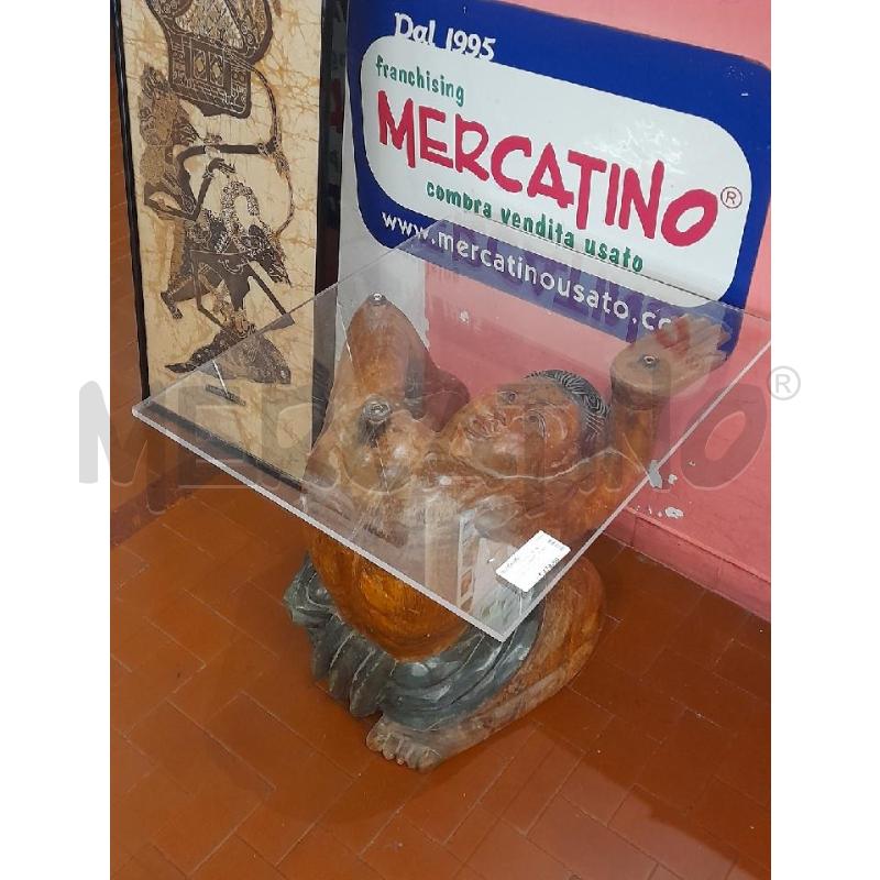 TAVOLO CON BASE LEGNO INDIANO SCULTURA | Mercatino dell'Usato Roma casalotti 1