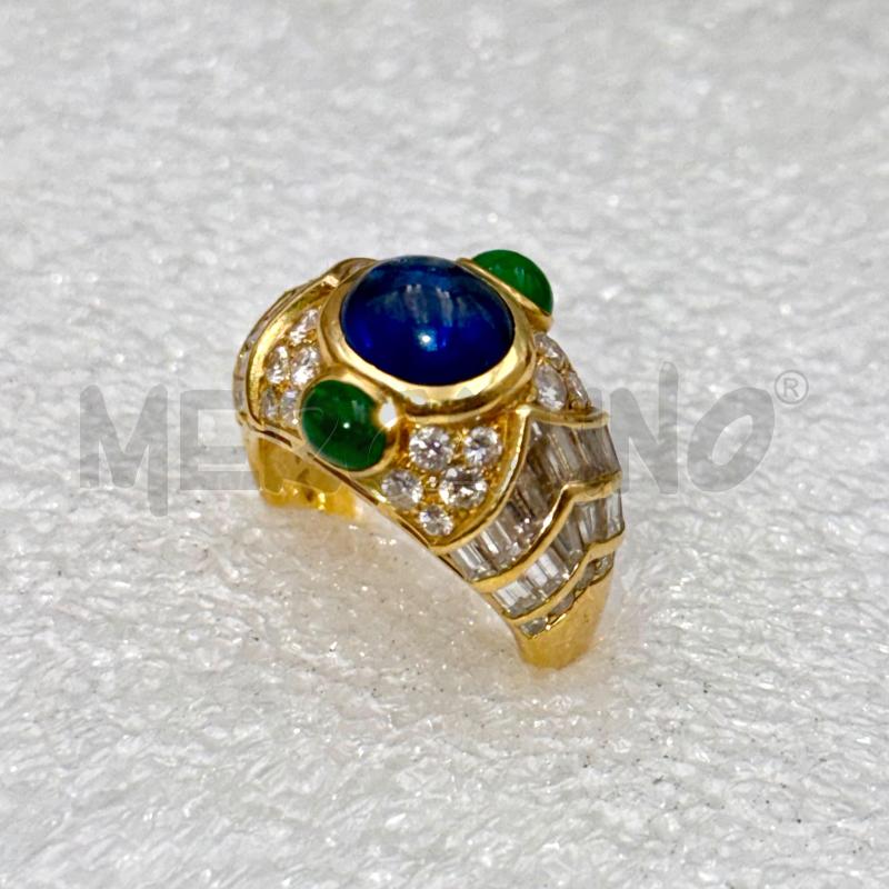 ANELLO DORATO PIETRE BLU VERDE BRILLANTI  | Mercatino dell'Usato Roma torrevecchia 1
