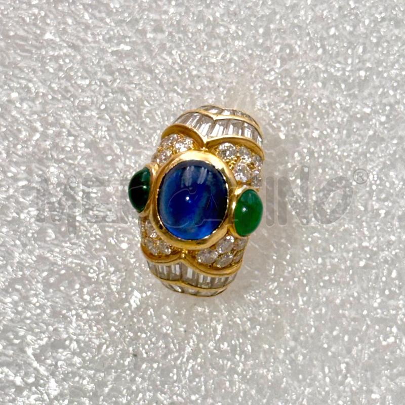 ANELLO DORATO PIETRE BLU VERDE BRILLANTI  | Mercatino dell'Usato Roma torrevecchia 2