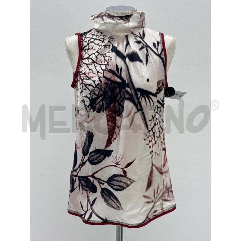 BLUSA D LUISA CERANOBIANCA FOGLIE BLU PROFILI ROSSI SETA | Mercatino dell'Usato Roma torrevecchia 1
