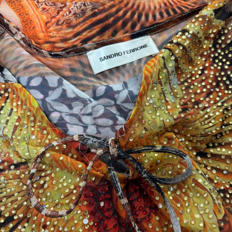 BLUSA D SANDRO FERRONE ARANCIONE SOLLO STRASS GIALLI | Mercatino dell'Usato Roma torrevecchia 4