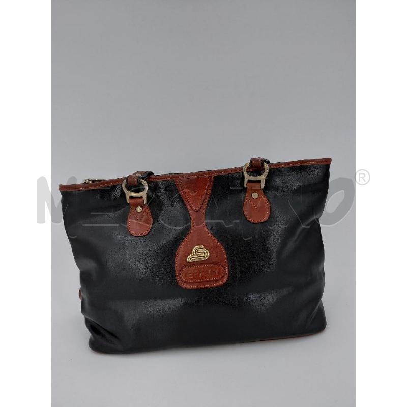 BORSA DONNA EFFEDI PELLE NERA PROFILI MARRONI | Mercatino dell'Usato Roma torrevecchia 1