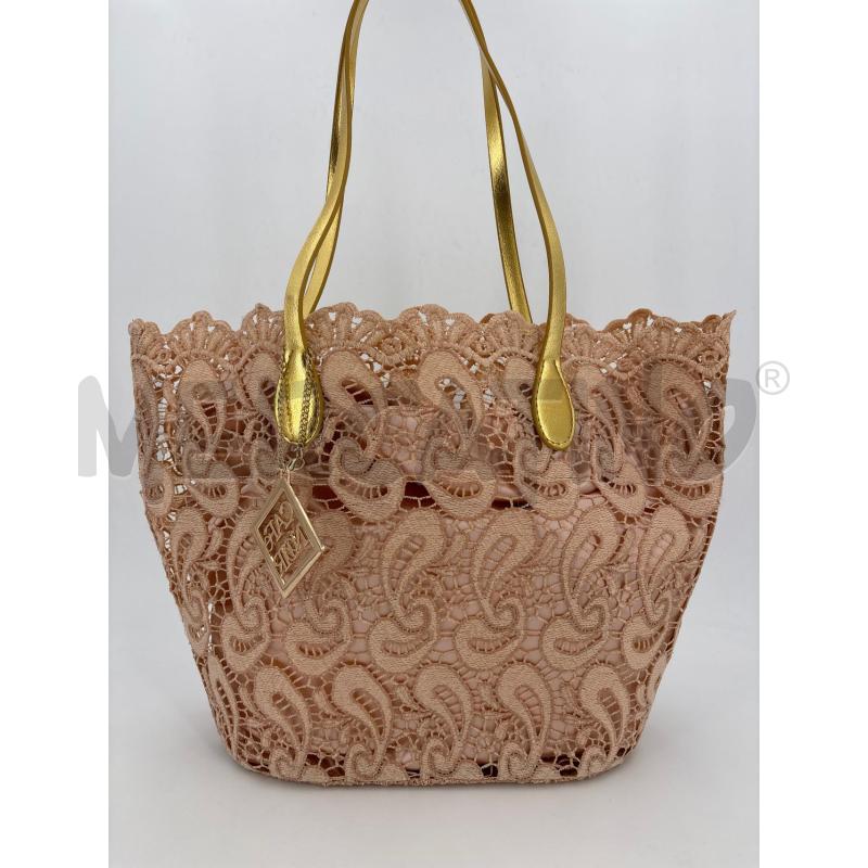 BORSA D CAFE NOIR ROSA RICAMI MANICO DORATO | Mercatino dell'Usato Roma torrevecchia 1