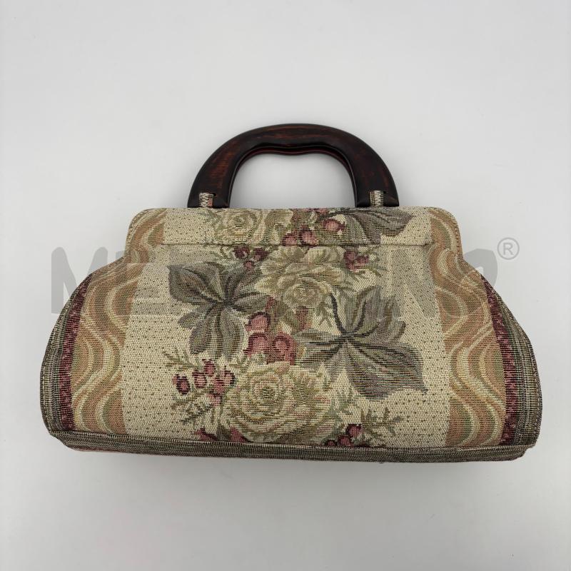 BORSA D GATTINONI TELA FANTASIA VINTAGE MANICI LEGNO  | Mercatino dell'Usato Roma torrevecchia 1