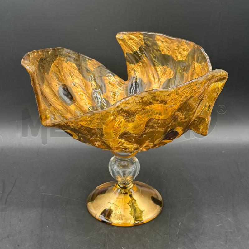 CENTROTAVOLA VETRO GIALLO MOSSO DECORO DORATO | Mercatino dell'Usato Roma torrevecchia 1