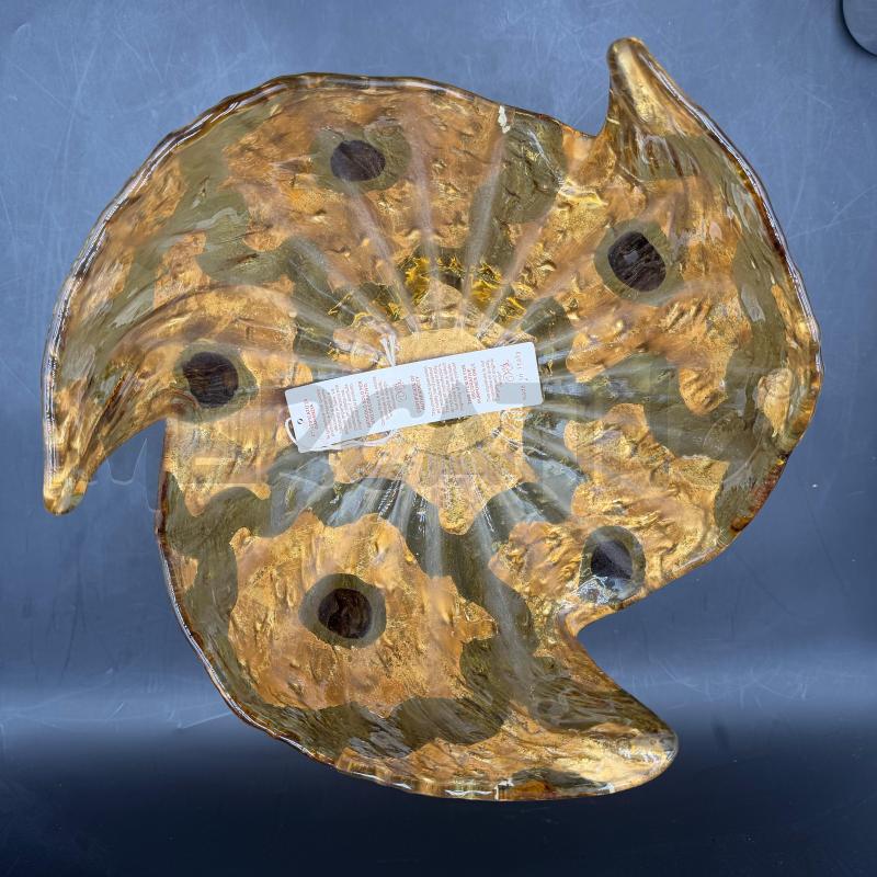 CENTROTAVOLA VETRO GIALLO MOSSO DECORO DORATO | Mercatino dell'Usato Roma torrevecchia 3