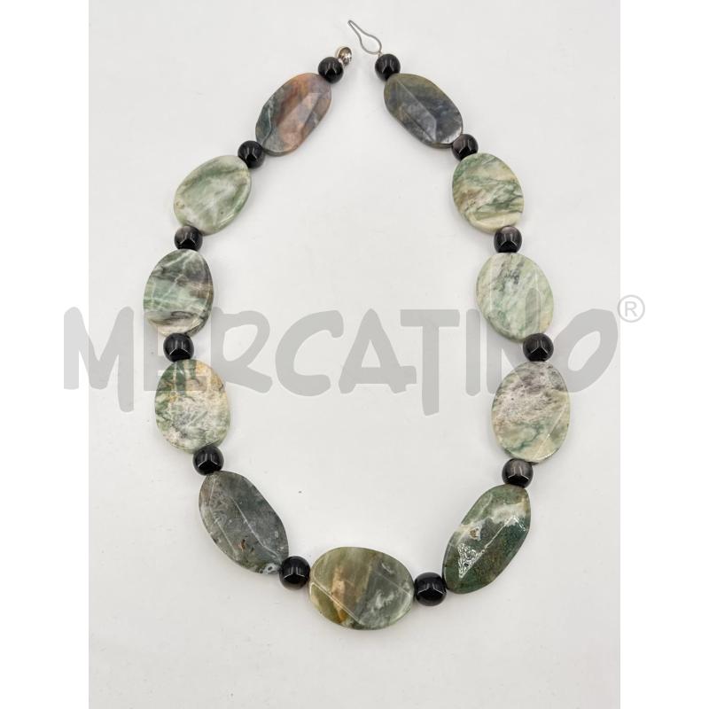 COLLANA ARG PIETRE VERDI GRIGIE PIATTE SFERE NERE | Mercatino dell'Usato Roma torrevecchia 1