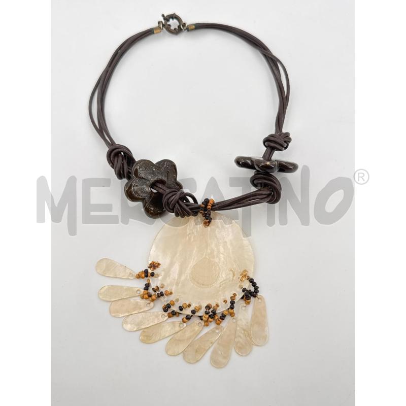 COLLANA CUOIO MARRONE CERCHIO PIATTO BIANCO  | Mercatino dell'Usato Roma torrevecchia 1