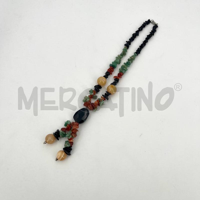 COLLANA PIETRINE NERE VERDI ARANCIO SFERE GIALLE | Mercatino dell'Usato Roma torrevecchia 1