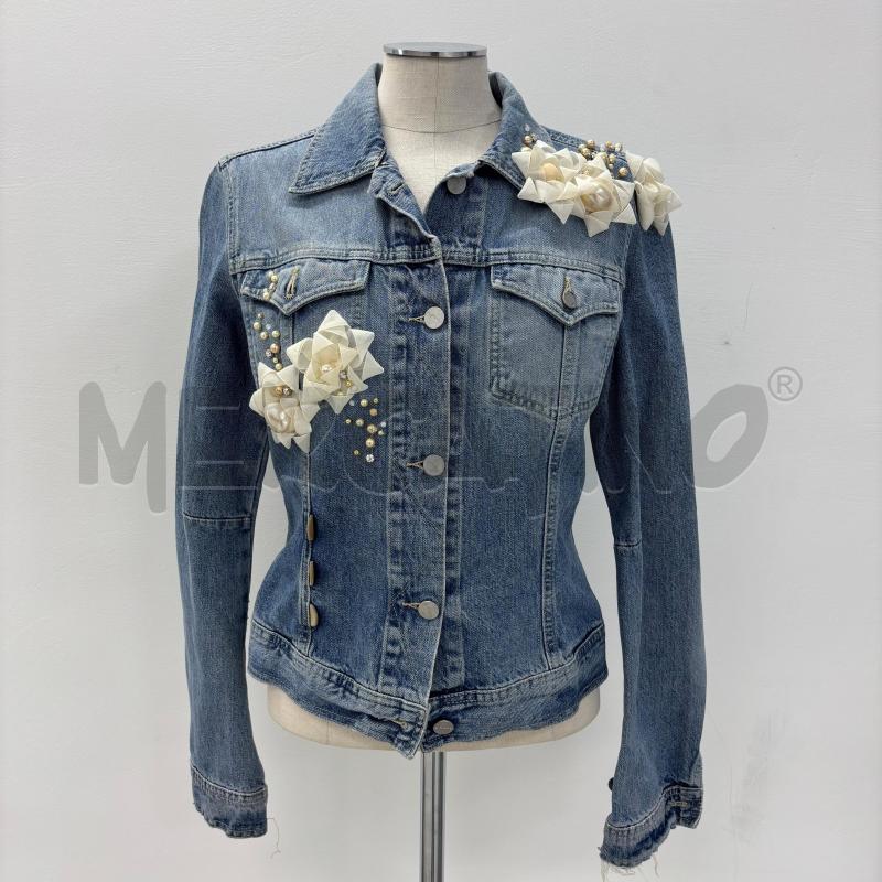 GIACCA D JEANS E PLAY FIORI BIANCHI E PERLINE | Mercatino dell'Usato Roma torrevecchia 1